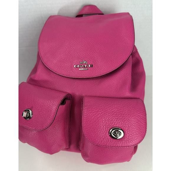 Coach Billie Pebbled Leather Backpack Purse Hot Pink Bag Turnlock Pockets - Picture 3 of 16
